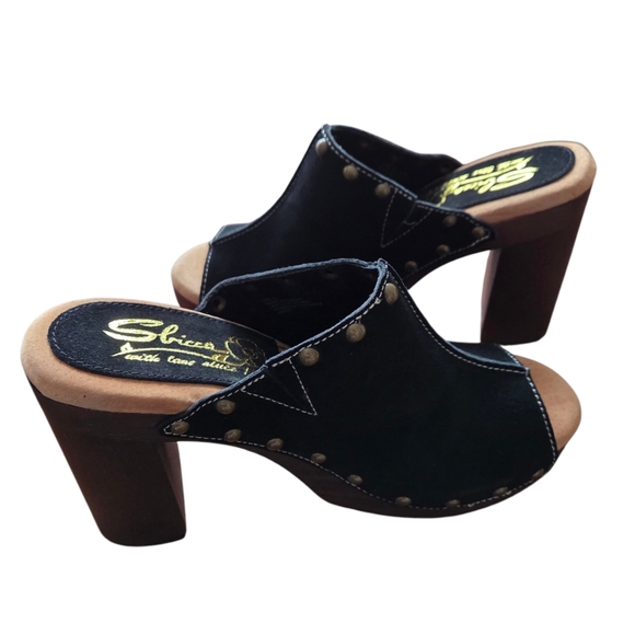 Sbicca - NEW Crowley Black Leather Studded Clog Sandals Y2K Boho Platform 4.5" H - Picture 4 of 8